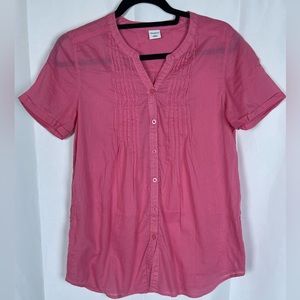 Bossini womens tunic buttoned blouse top size L Pink short sleeve 100% cotton